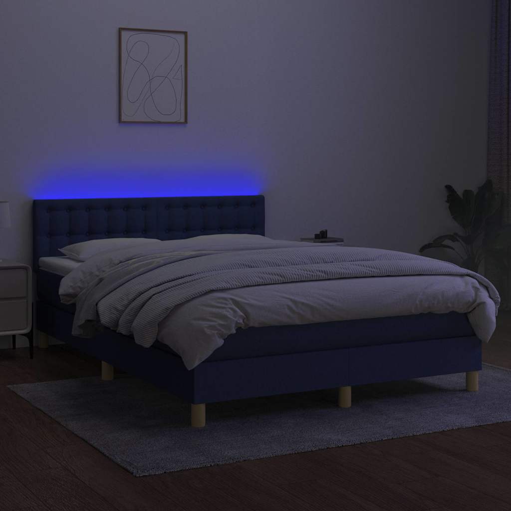 Kék szövet rugós és LED-es ágy matraccal 140x190 cm 4