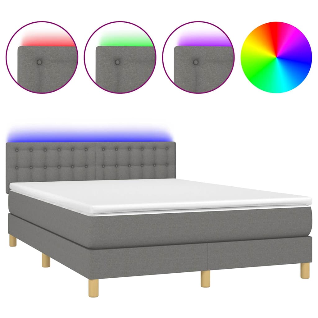 Sötétszürke szövet rugós és LED-es ágy matraccal 140x200 cm 2