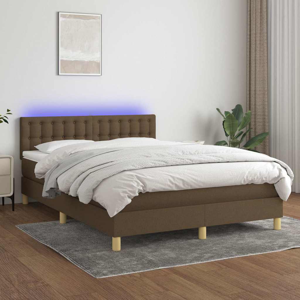 Barna szövet rugós és LED-es ágy matraccal 140x200 cm