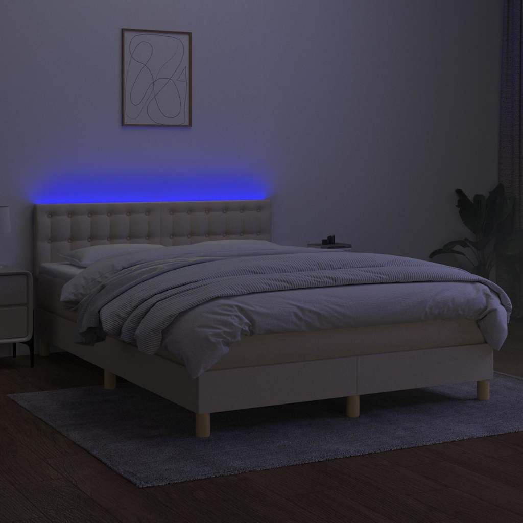 Krémszínű szövet rugós és LED-es ágy matraccal 140x200 cm 4