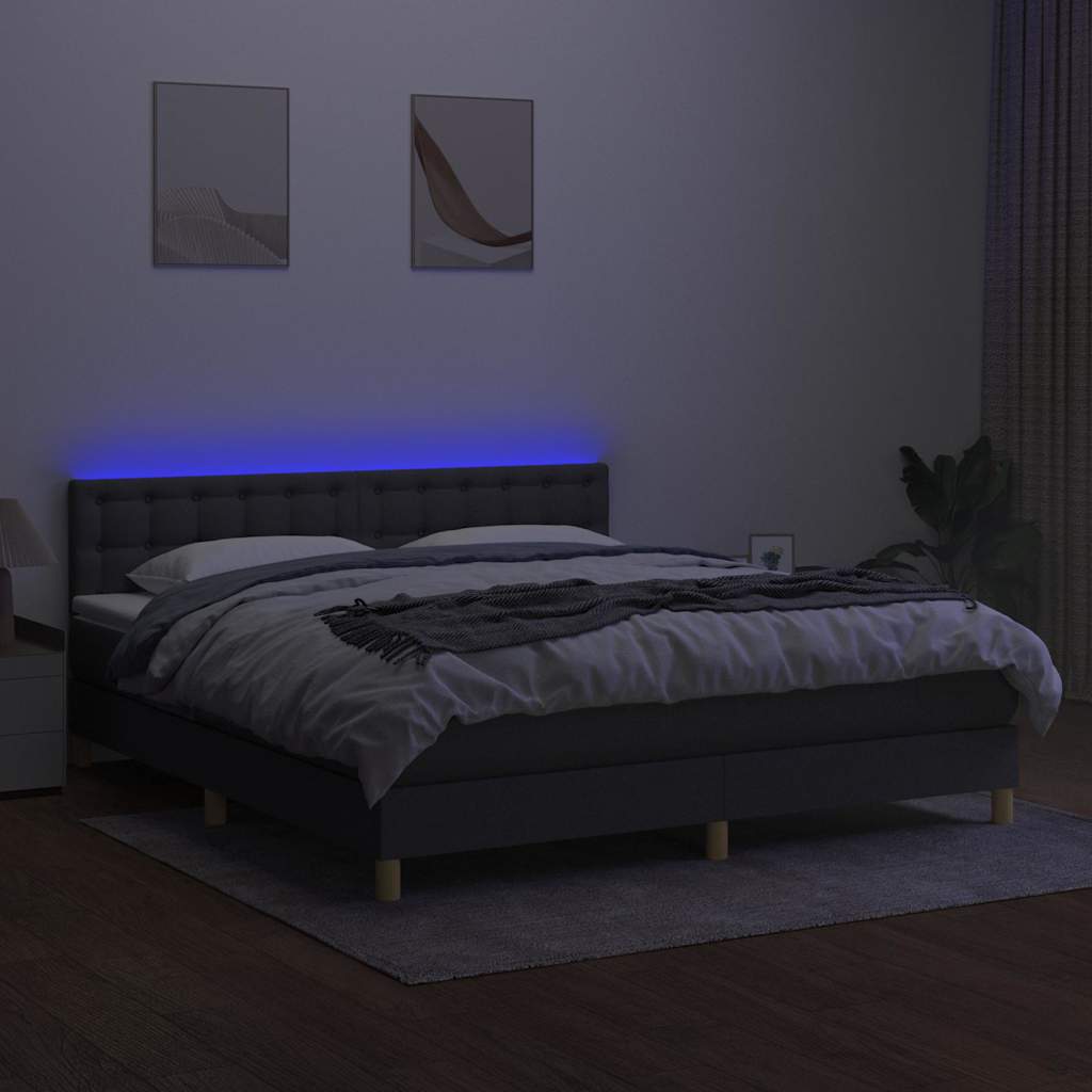 Sötétszürke szövet rugós és LED-es ágy matraccal 160x200 cm 4