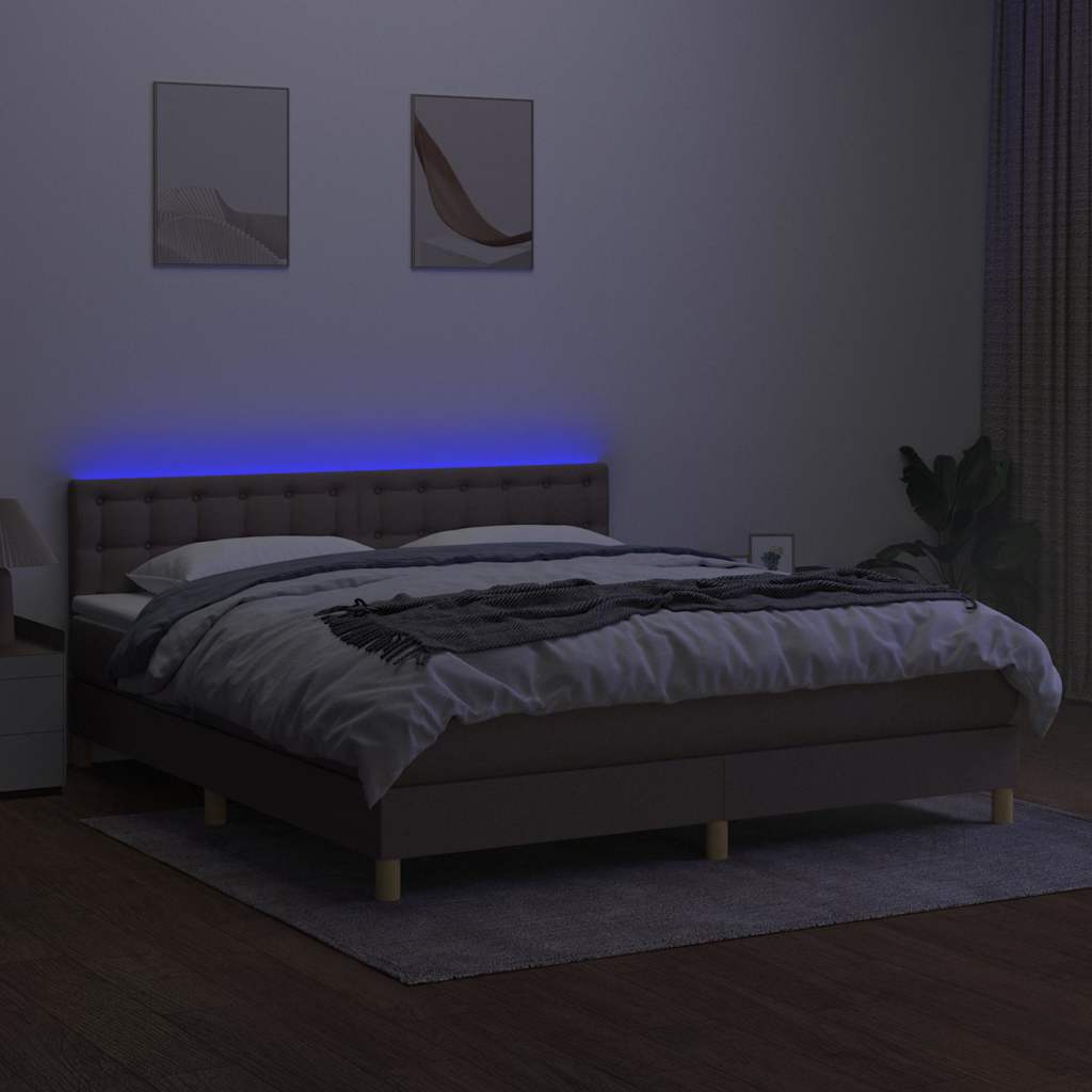 Tópszínű szövet rugós és LED-es ágy matraccal 160x200 cm 4