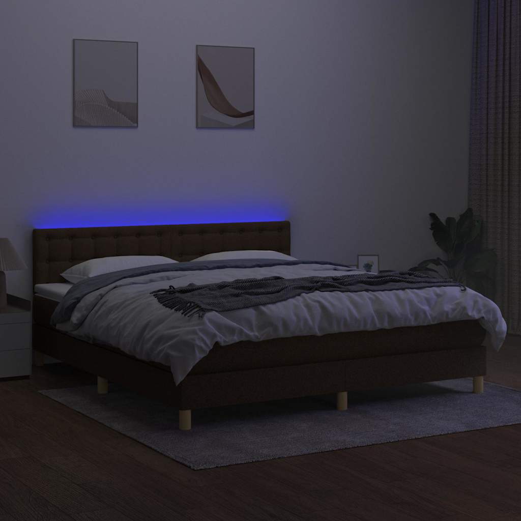 Barna szövet rugós és LED-es ágy matraccal 180 x 200 cm 4