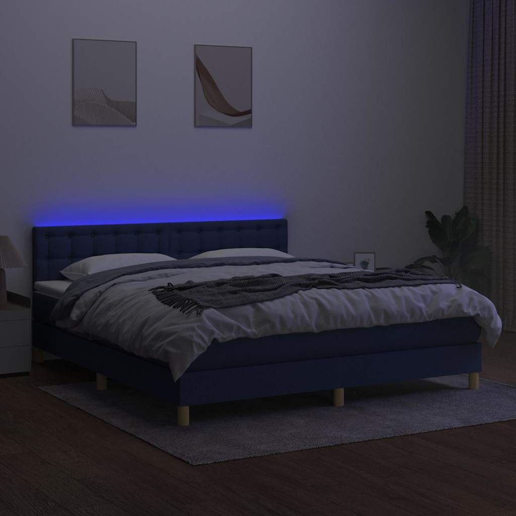 Kék szövet rugós és LED-es ágy matraccal 180 x 200 cm 4