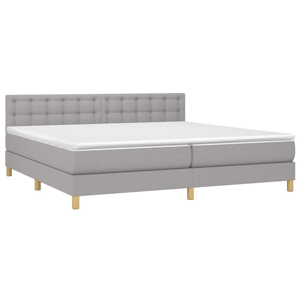Világosszürke szövet rugós és LED-es ágy matraccal 200x200 cm 3