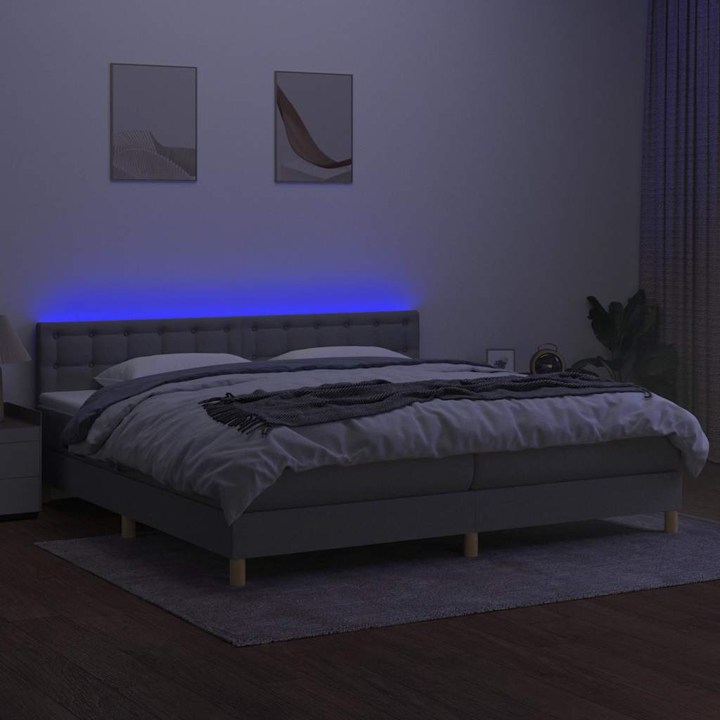 Világosszürke szövet rugós és LED-es ágy matraccal 200x200 cm 4