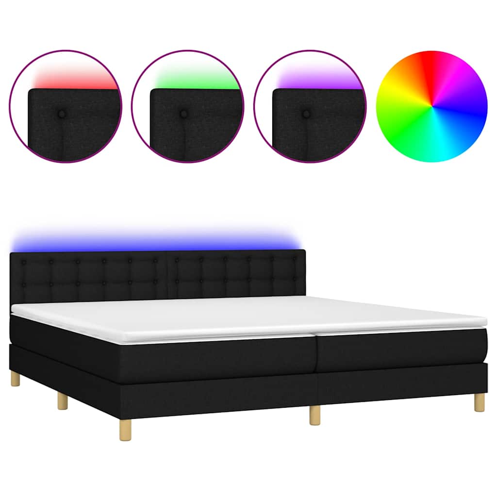 Fekete szövet rugós és LED-es ágy matraccal 200x200 cm 2