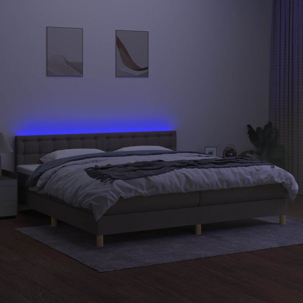 Tópszínű szövet rugós és LED-es ágy matraccal 200 x 200 cm 4