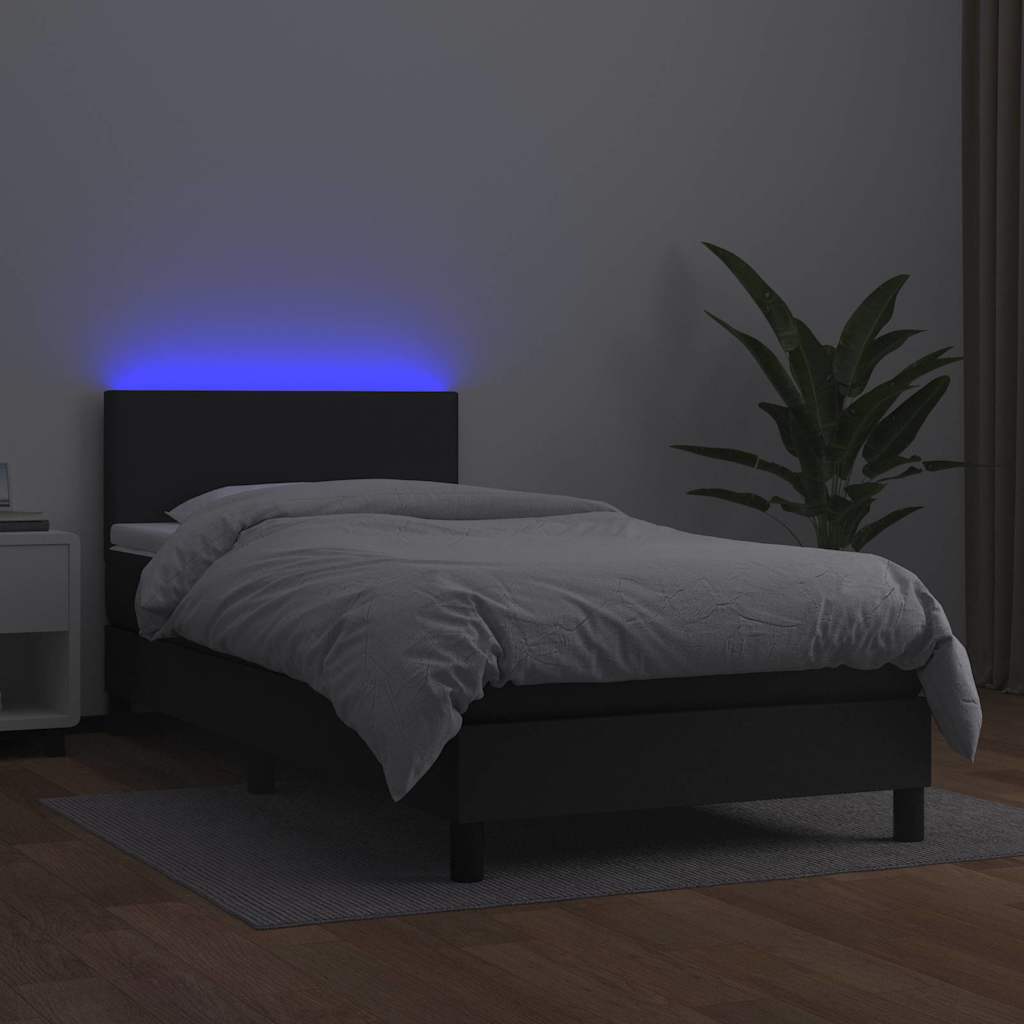 Fekete műbőr rugós ágy matraccal és LED-del 80 x 200 cm 4