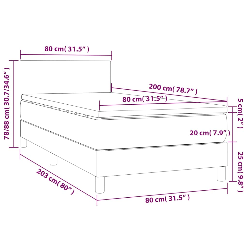 Fekete műbőr rugós ágy matraccal és LED-del 80 x 200 cm 8