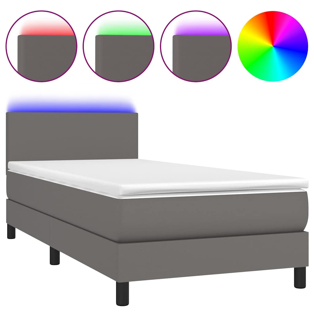 Szürke műbőr rugós ágy matraccal és LED-del 80 x 200 cm 2