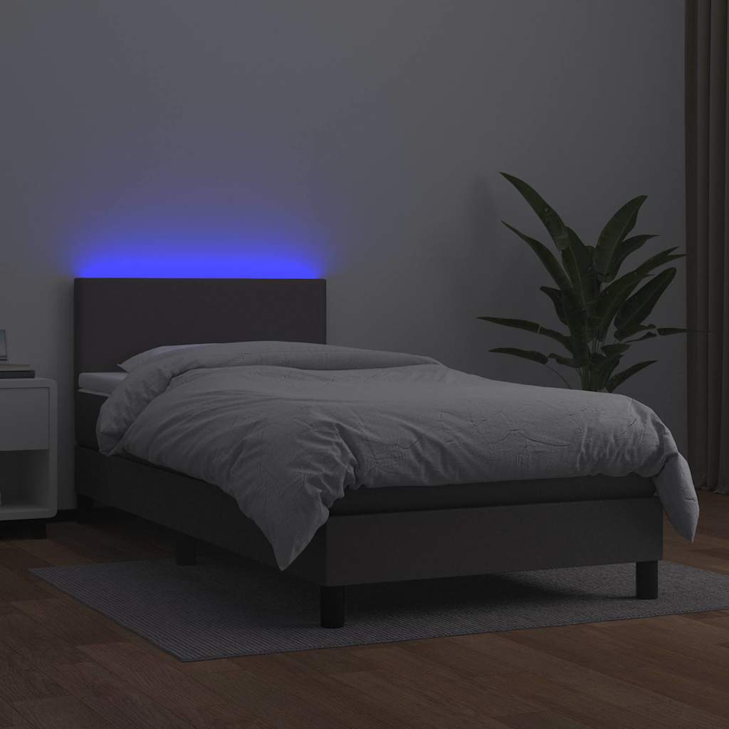 Szürke műbőr rugós ágy matraccal és LED-del 80 x 200 cm 4