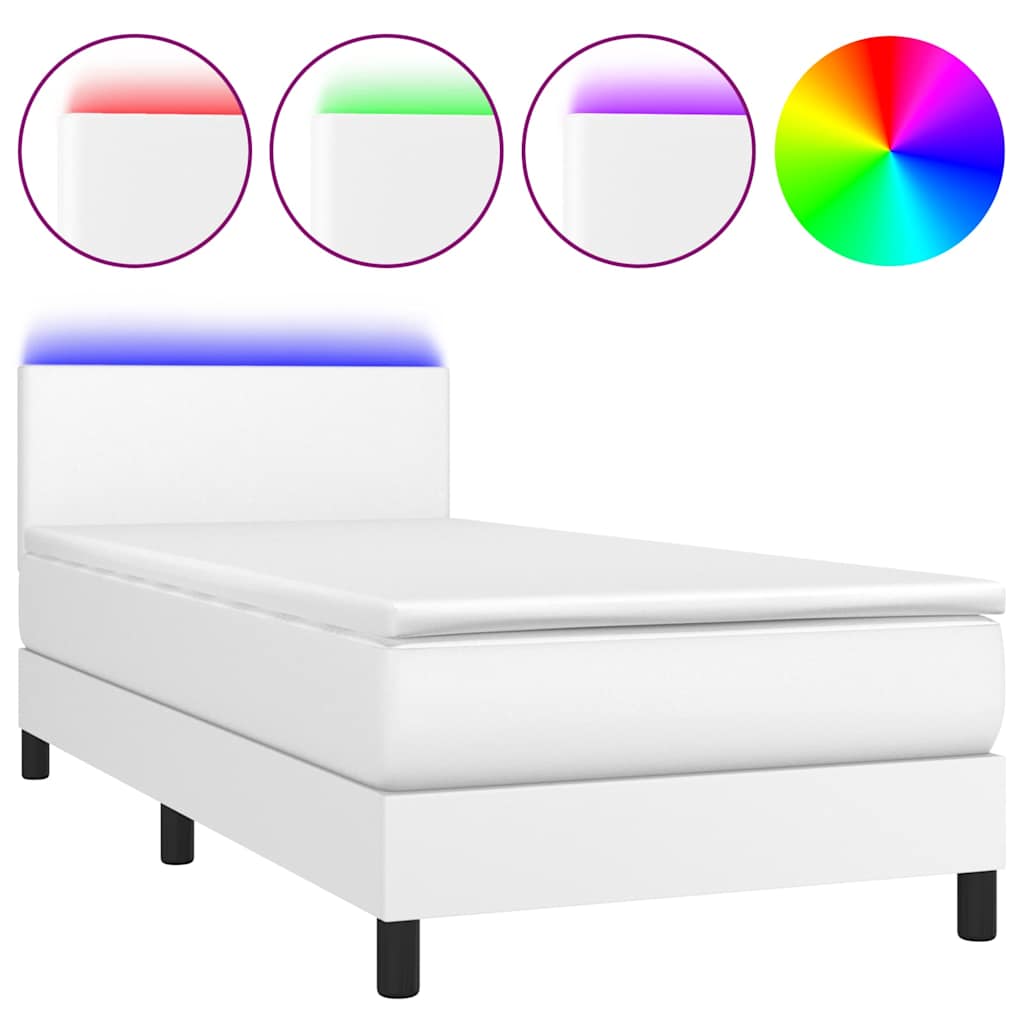 Fehér műbőr rugós ágy matraccal és LED-del 90x200 cm 2