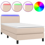 Cappuccino színű műbőr rugós ágy matraccal és LED-del 100x200cm 2