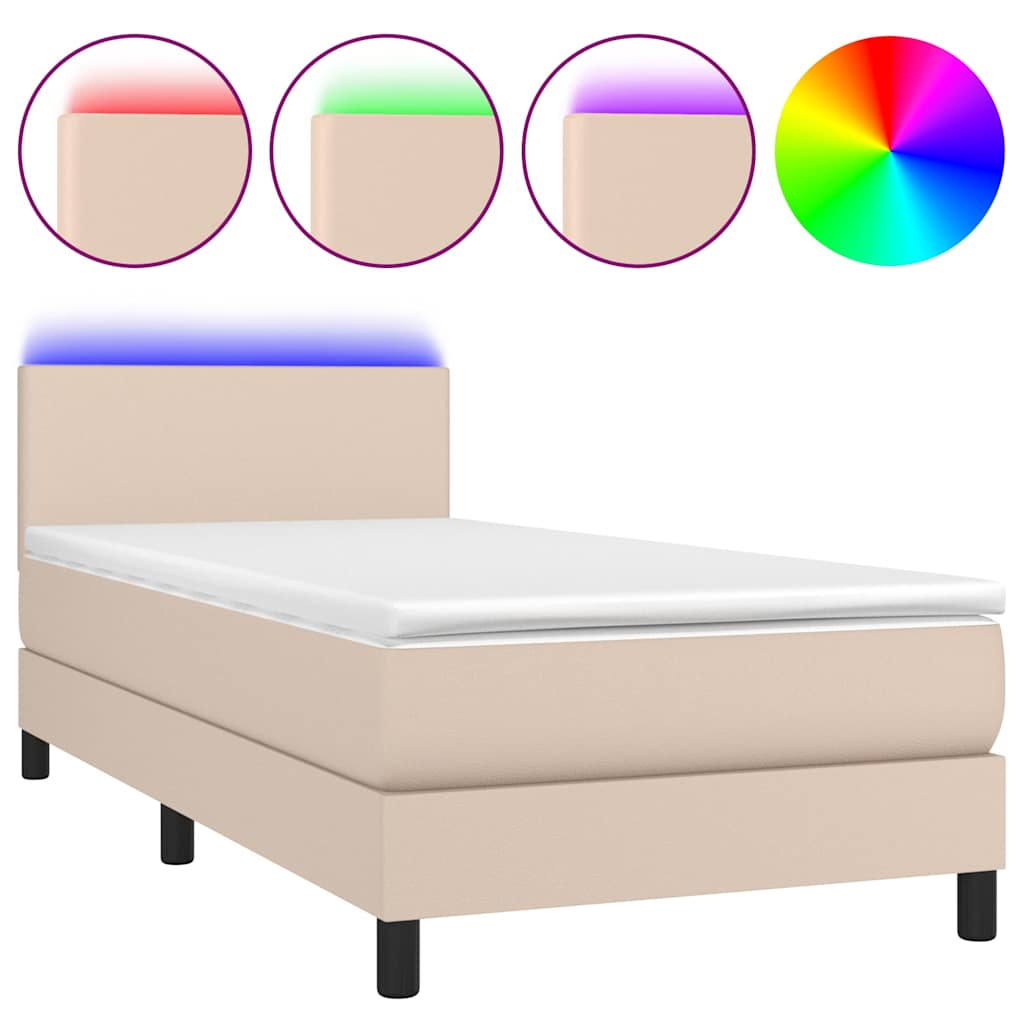 Cappuccino színű műbőr rugós ágy matraccal és LED-del 100x200cm 2