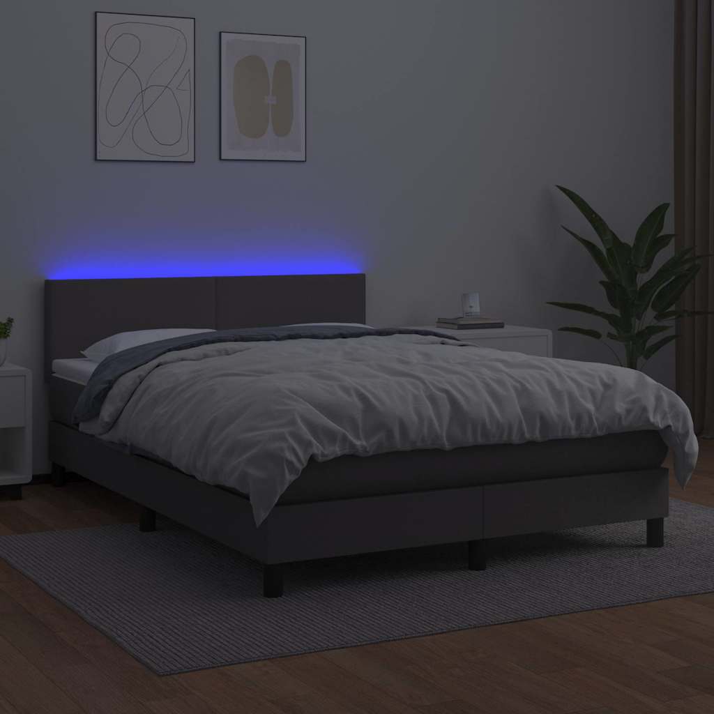 Szürke műbőr rugós ágy matraccal és LED-del 140x190 cm 4