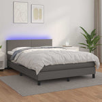 Szürke műbőr rugós ágy matraccal és LED-del 140x190 cm