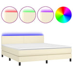 Krémszínű műbőr rugós ágy matraccal és LED-del 180x200 cm 2