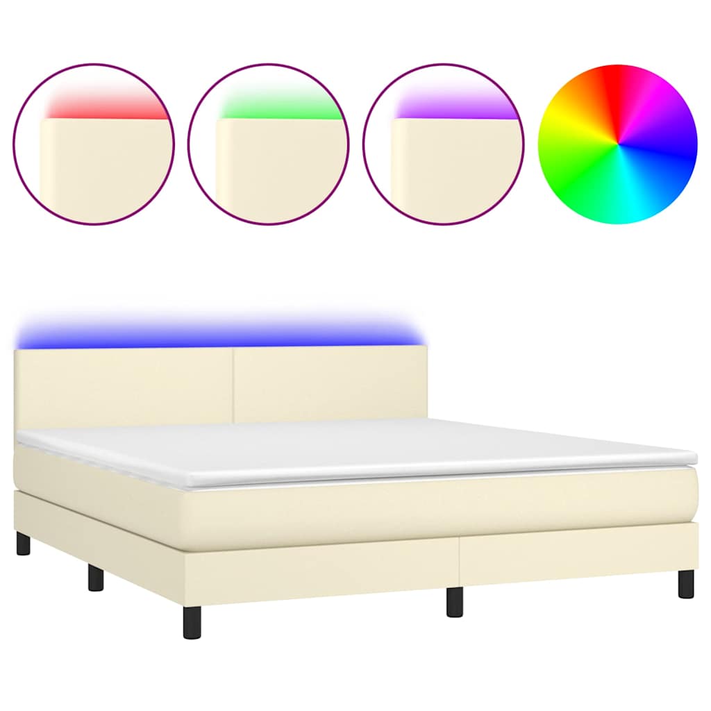 Krémszínű műbőr rugós ágy matraccal és LED-del 180x200 cm 2