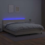 Krémszínű műbőr rugós ágy matraccal és LED-del 180x200 cm 3