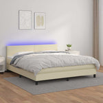 Krémszínű műbőr rugós ágy matraccal és LED-del 180x200 cm