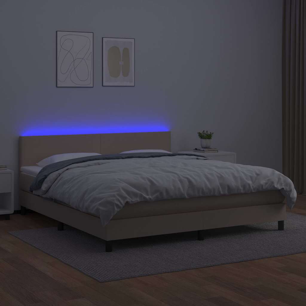 Cappuccino színű műbőr rugós ágy matraccal és LED-del 180x200cm 4