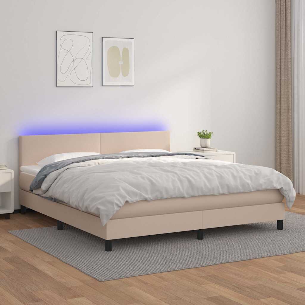 Cappuccino színű műbőr rugós ágy matraccal és LED-del 180x200cm
