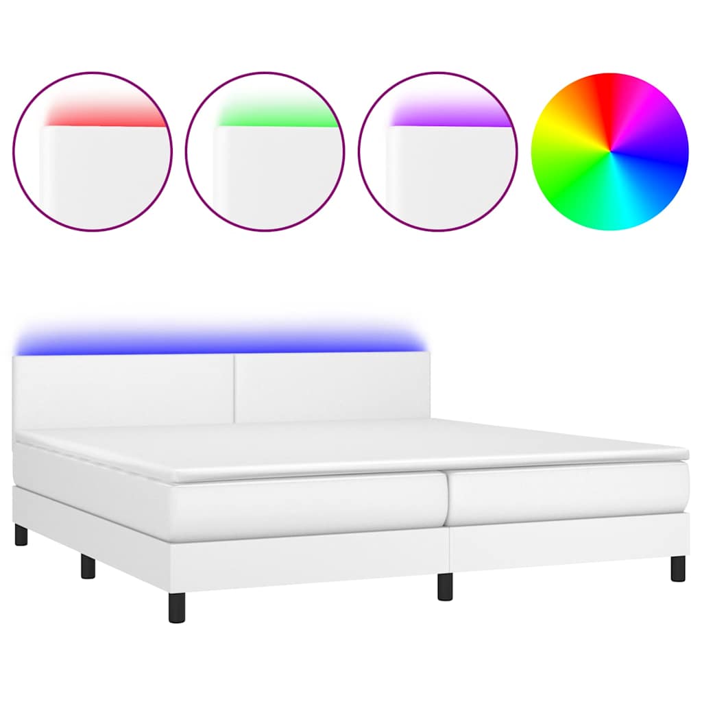Fehér műbőr rugós ágy matraccal és LED-del 200x200 cm 2