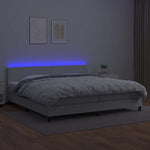 Fehér műbőr rugós ágy matraccal és LED-del 200x200 cm 4