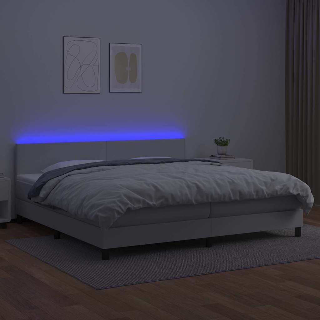 Fehér műbőr rugós ágy matraccal és LED-del 200x200 cm 4