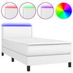 Fehér műbőr rugós ágy matraccal és LED-del 100x200 cm 2