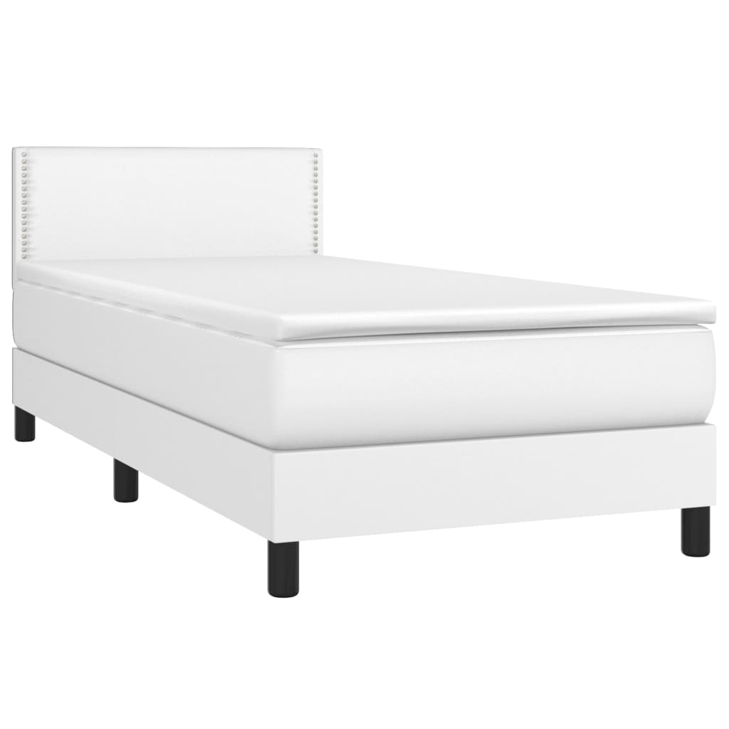 Fehér műbőr rugós ágy matraccal és LED-del 100x200 cm 3