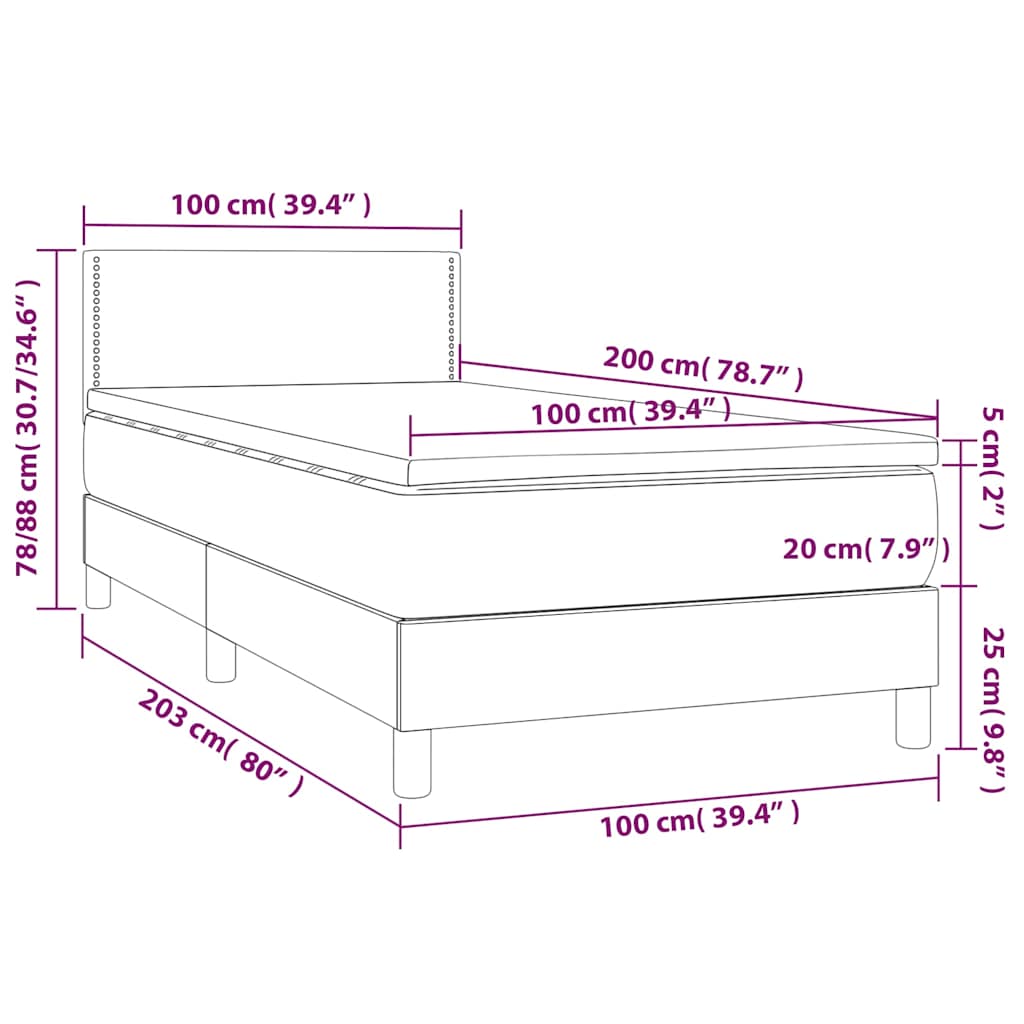 Fehér műbőr rugós ágy matraccal és LED-del 100x200 cm 8