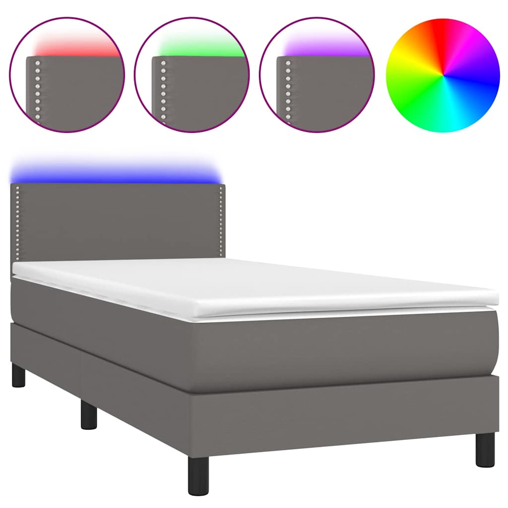 Szürke műbőr rugós ágy matraccal és LED-del 100x200 cm 2