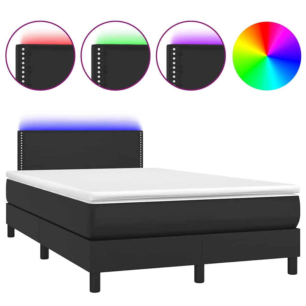 Fekete műbőr rugós ágy matraccal és LED-del 120x200 cm 2