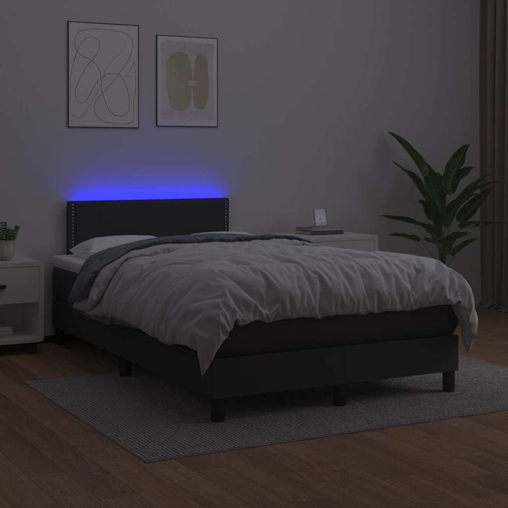 Fekete műbőr rugós ágy matraccal és LED-del 120x200 cm 4