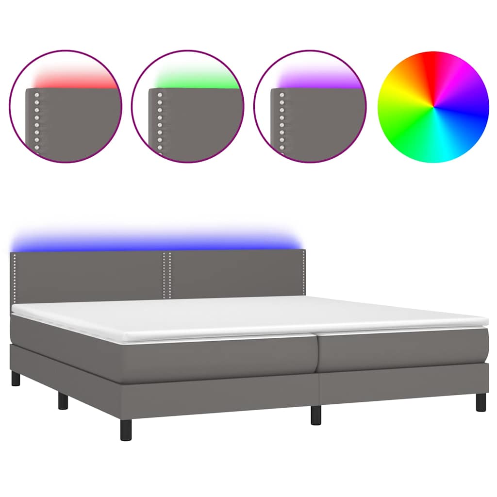 Szürke műbőr rugós ágy matraccal és LED-del 200x200 cm 2