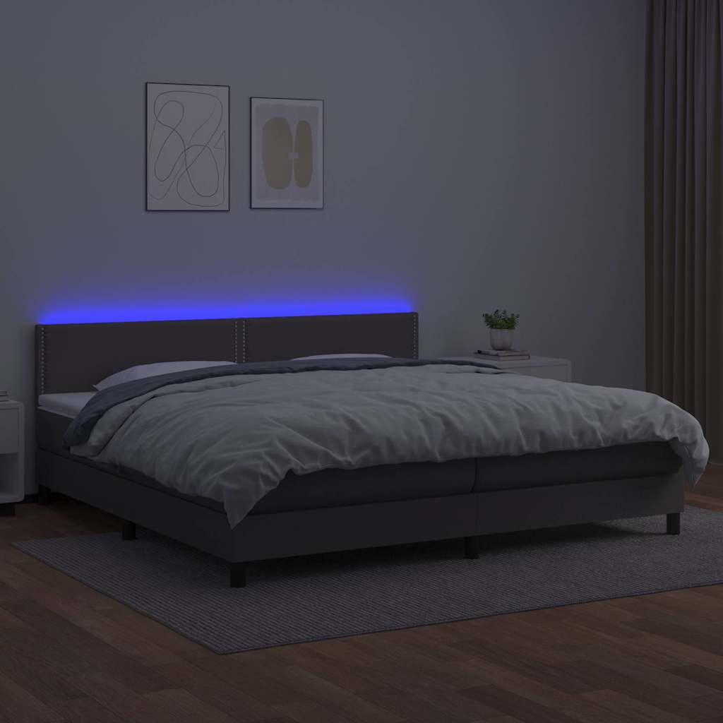 Szürke műbőr rugós ágy matraccal és LED-del 200x200 cm 4