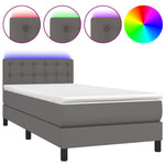 Szürke műbőr rugós ágy matraccal és LED-del 80 x 200 cm 2