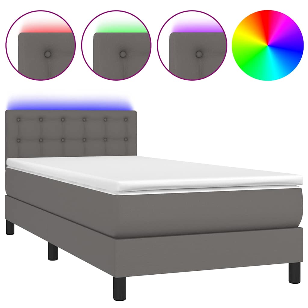 Szürke műbőr rugós ágy matraccal és LED-del 80 x 200 cm 2