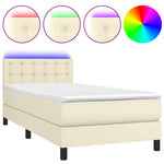 Krémszínű műbőr rugós ágy matraccal és LED-del 90x190 cm 2
