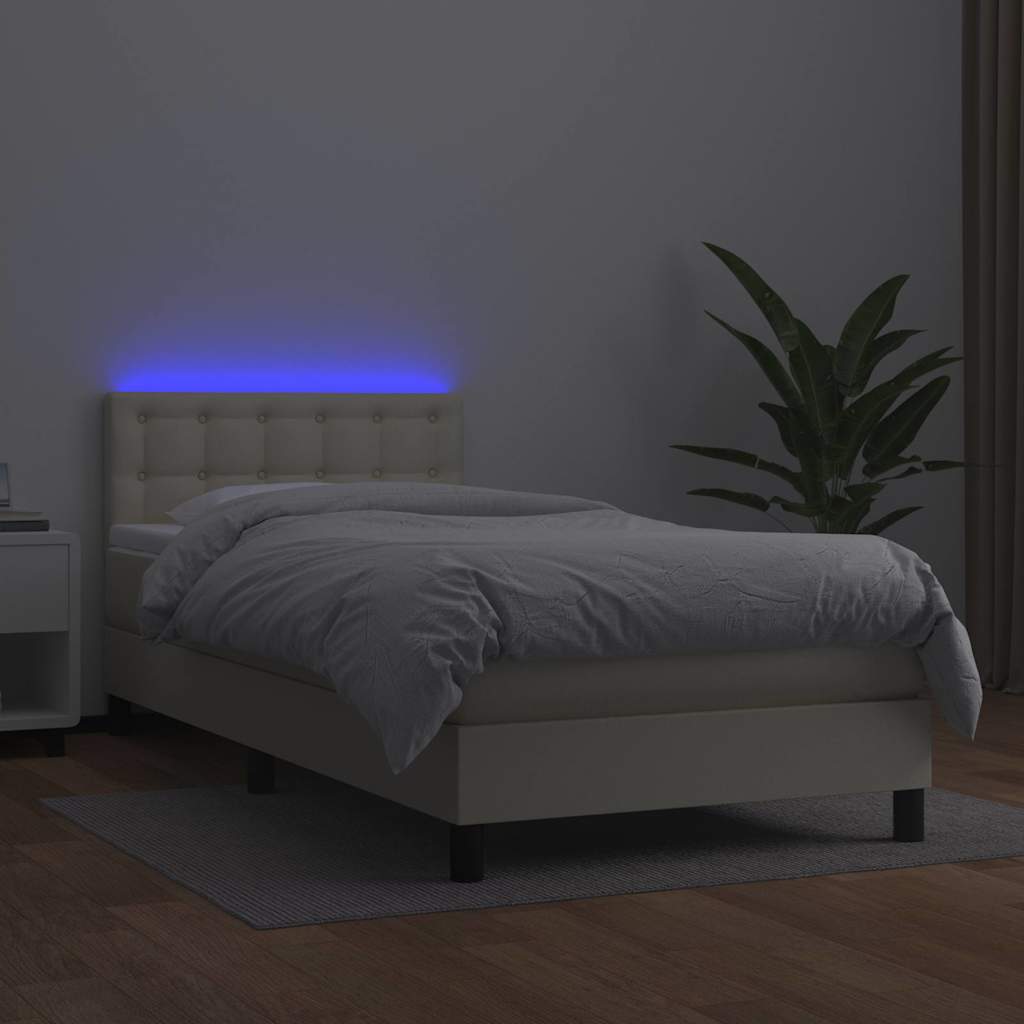 Krémszínű műbőr rugós ágy matraccal és LED-del 90x190 cm 3