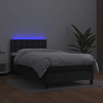 Fekete műbőr rugós ágy matraccal és LED-del 90x200 cm 4
