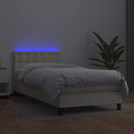 Krémszínű műbőr rugós ágy matraccal és LED-del 90x200 cm 4