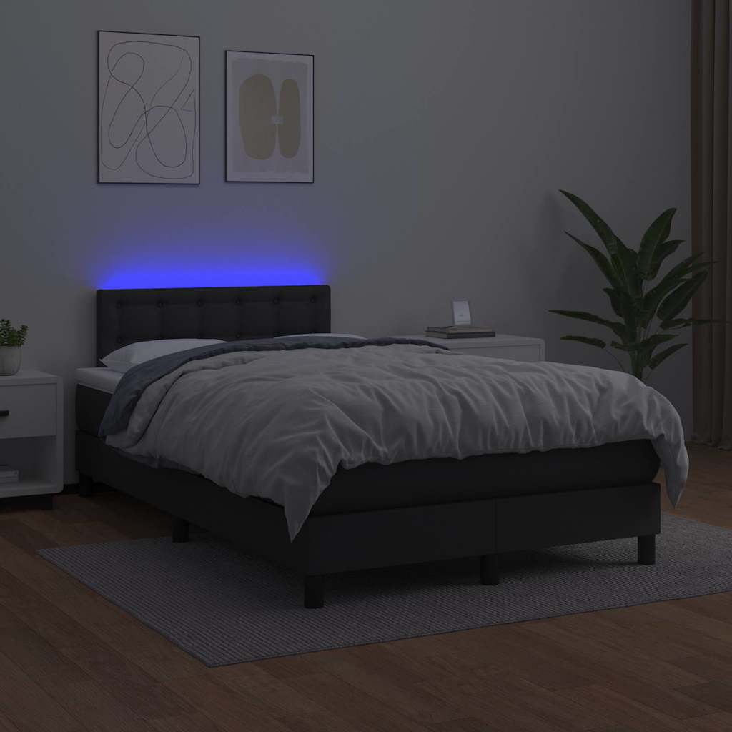 Fekete műbőr rugós ágy matraccal és LED-del 120x200 cm 4