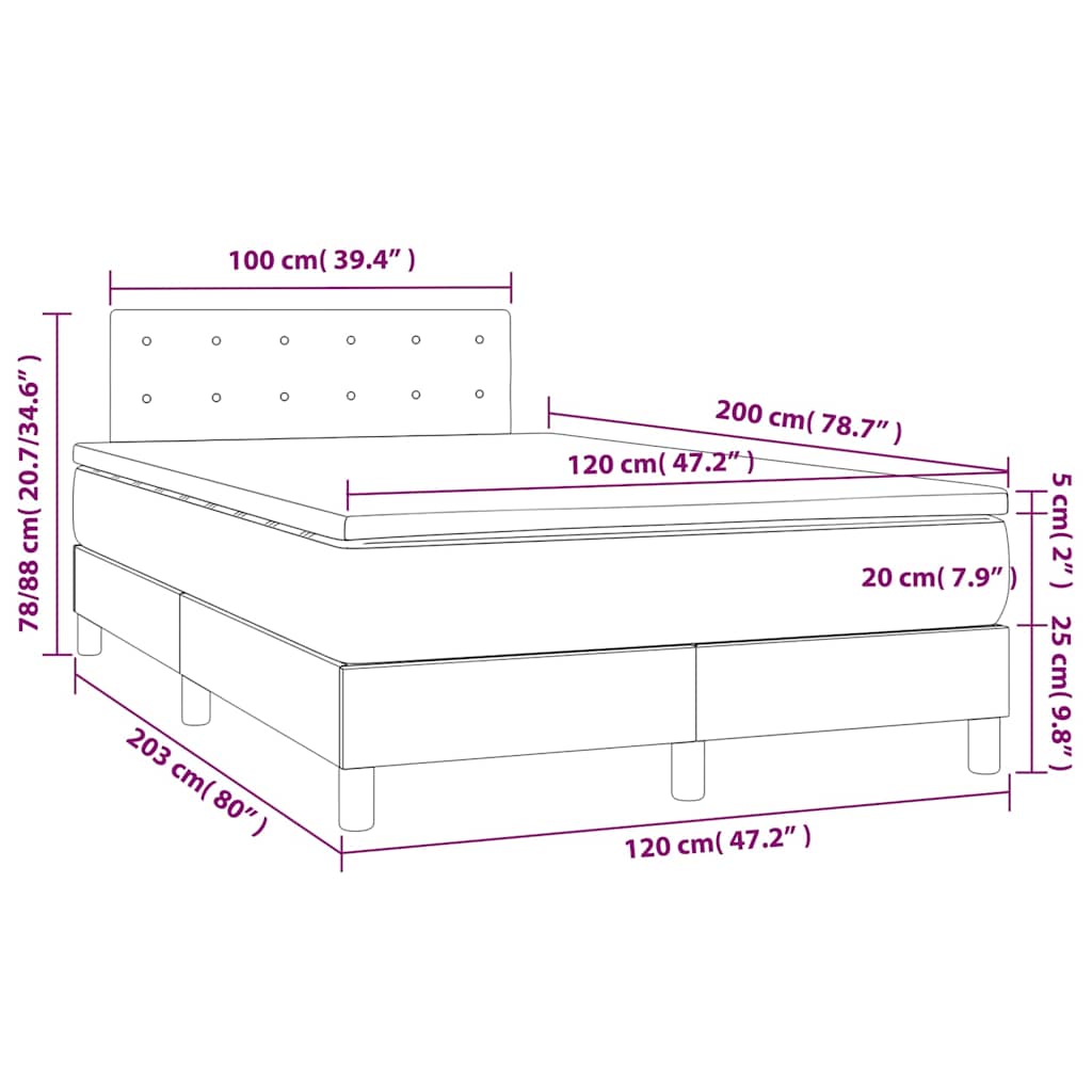 Fekete műbőr rugós ágy matraccal és LED-del 120x200 cm 8
