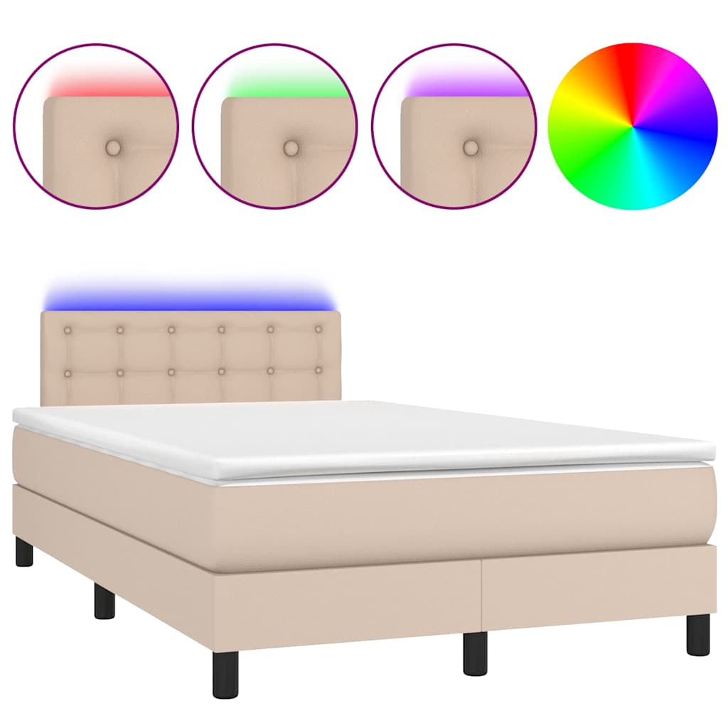 Cappuccino színű műbőr rugós ágy matraccal és LED-del 120x200cm 2