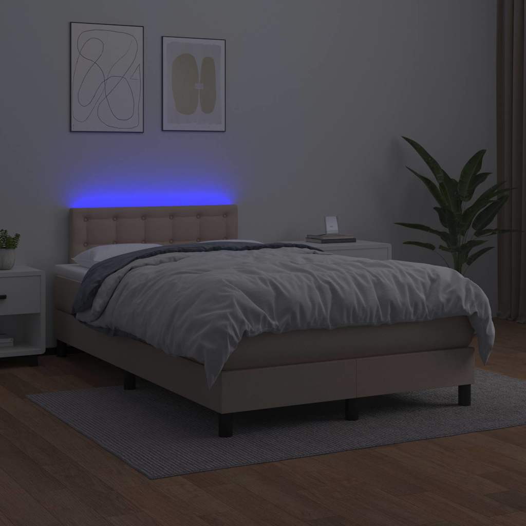 Cappuccino színű műbőr rugós ágy matraccal és LED-del 120x200cm 4