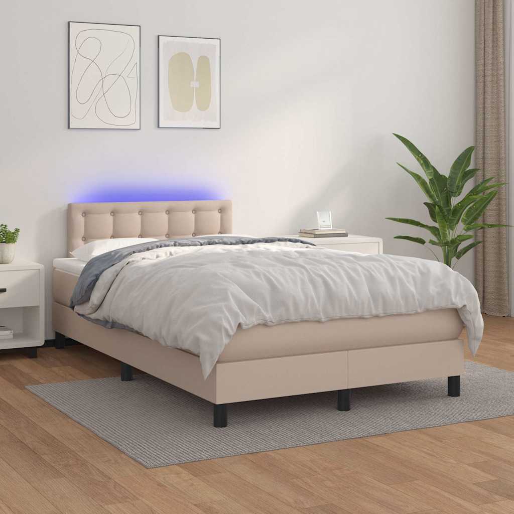 Cappuccino színű műbőr rugós ágy matraccal és LED-del 120x200cm