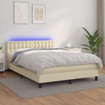 Krémszínű műbőr rugós ágy matraccal és LED-del 140x190 cm